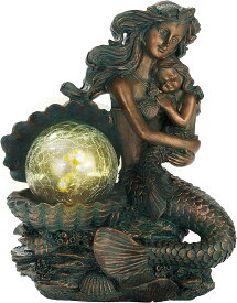 人魚の妖精 ガーデン装飾彫像、母と子の人魚像、ソーラー装飾置物 パティオ芝生装飾(輸入品