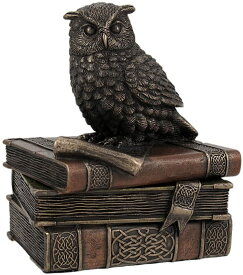 ブロンズ風仕上げの賢い老フクロウの小物入れ 宝石箱彫像 装飾置物 アート彫刻(輸入品