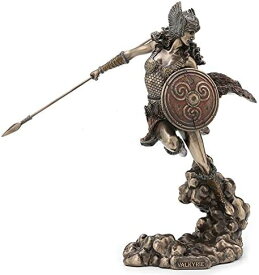 盾を持って、槍を振るう北欧の女神ヴァルキリー 彫像 ヴァルキュリア 高さ約23.5cm ブロンズ風フィギュア(輸入品