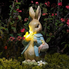 バニーガーデン-ウサギの庭園彫像 芝生装飾用ソーラー・バタフライ付き 庭の愛らしい彫刻 屋内外 新築ギフト 贈り物 輸入品