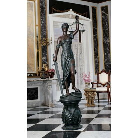 正義の女神テミス彫像と、グランドクラシック孔雀彫像台座 ブロンズ仕上げ装飾置物 アート工芸 贈り物 輸入品