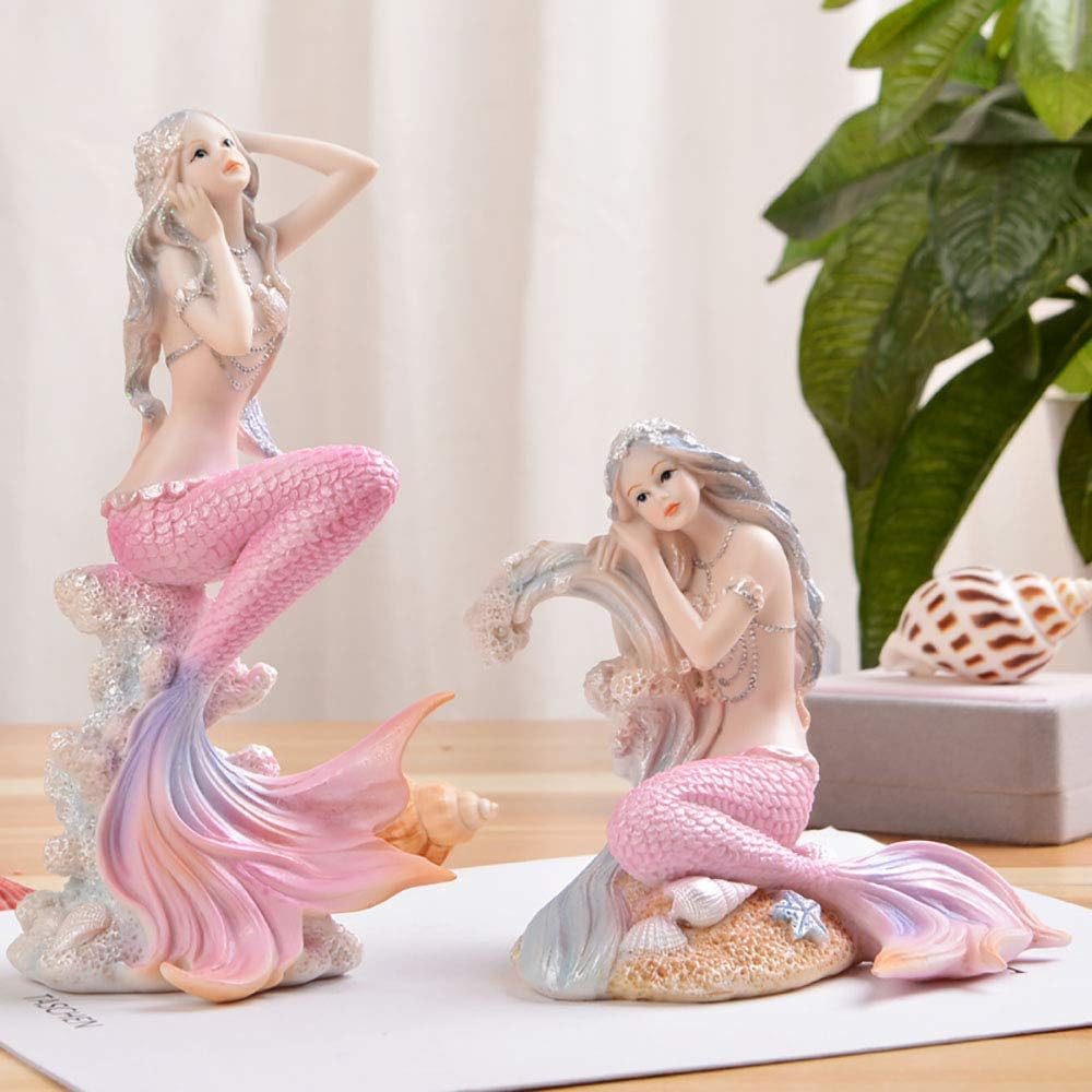 マーメイド・プリンセス(人魚姫)装飾デコレーション ピンク色彫刻 彫像