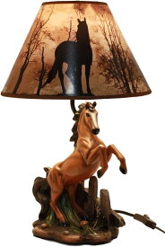 馬が印刷されたシェードを付けた、栗毛野生馬（種馬）彫像 デスクトップ・ランプ ホーム装飾品 素朴なカントリー（輸入品）