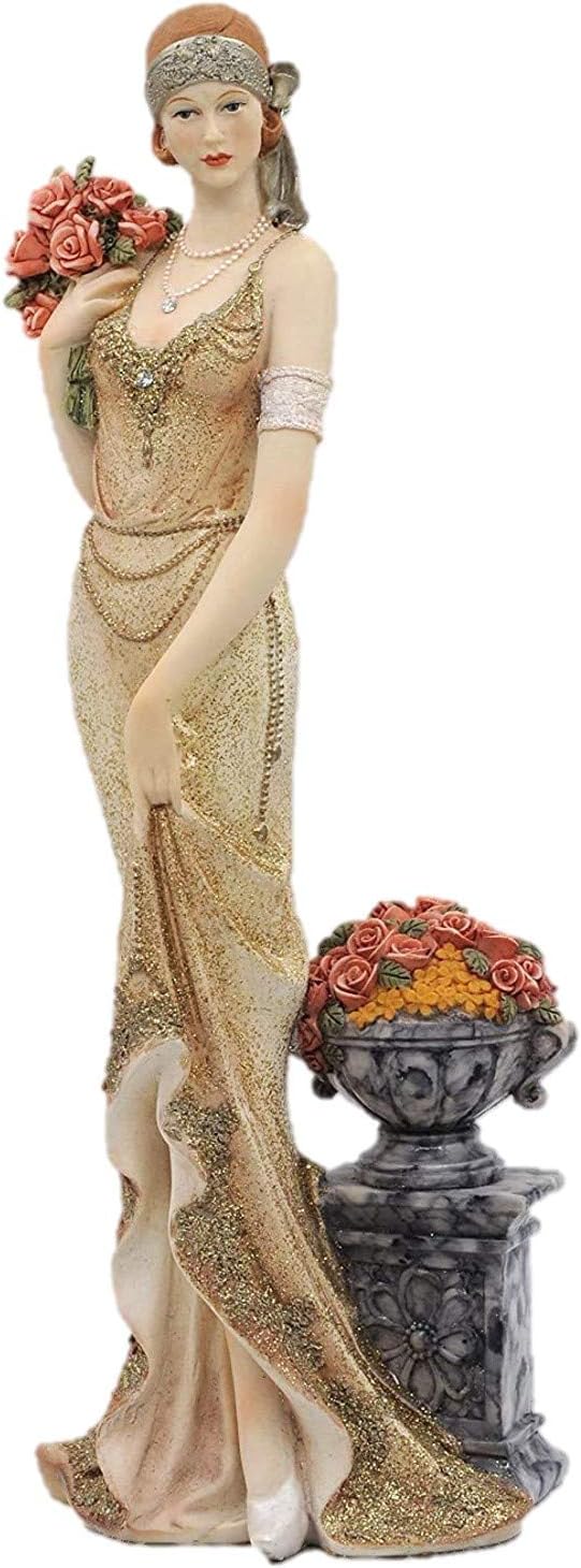 グラマラスエレガンス ビクトリア朝スタイル 花の置物と花束を持った豪華な女性彫像 レディコレクション装飾彫刻 贈り物 輸入品のサムネイル