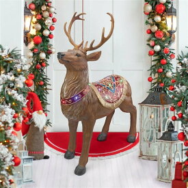 クリスマスホリデー サンタさんの北極イルミネーション付きトナカイ彫像インテリア装飾 アート工芸ギフト輸入品