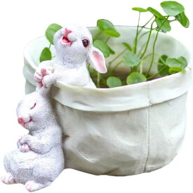 かわいいバニープランター装飾彫像 ウサギのフラワーポット植木鉢(排水穴付き)屋内屋外プランター 贈り物 輸入品