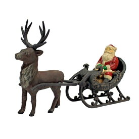 ソリに乗ったクリスマスの、サンタとトナカイのダイキャスト製鉄製 彫像 高品質の鋳造鋳鉄コレクション彫刻 アート工芸 贈り物 輸入品