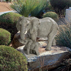 ゾウの群れの心理 母象と子象の彫像 ガーデン彫刻 玄関 芝生 パティオ 新築祝い プレゼント贈り物 輸入品