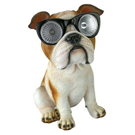眼鏡をかけたブルドッグ ソーラーライトパネル充電ガーデン彫像 屋外番犬オブジェ彫刻庭園インテリア玄関フィギュア置物贈り物輸入品
