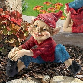 スキージという名前の風変わりなエルフ ガーデンいたずらノーム小人の彫像庭園インテリア置物オブジェ彫刻輸入品