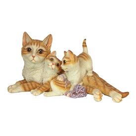二匹の子猫と母さん猫の家族彫像 動物子猫ちゃん置物キャットネコフィギュアトラ猫プレゼント贈物輸入品