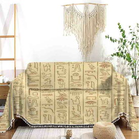 ソファカバー古代エジプトヴィンテージシームレスエジプト象形文字 シンボルレトロハンドカバーベッドルーム輸入品