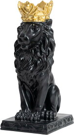 ブラック クラウンライオンキング彫像 高さ22.9cm 王冠の黒いゴージャスライオン像ホームレオ装飾彫刻書斎贈り物輸入品