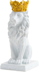 王冠を被ったホワイトライオンキング彫像高さ22.9cm王冠の白いゴージャスライオン像ホーム装飾彫刻書斎贈り物輸入品