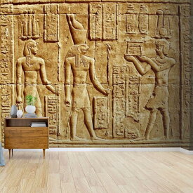 壁画古代エジプト人＆象形文字剥がして貼る壁紙 粘着壁紙ビニールフィルム リビングルームインテリア輸入品