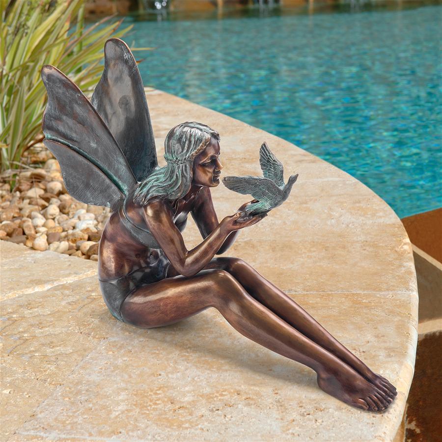 楽天市場】鋳造ブロンズ製平和の鳩を放つ妖精ガーデン彫像ラージ彫刻