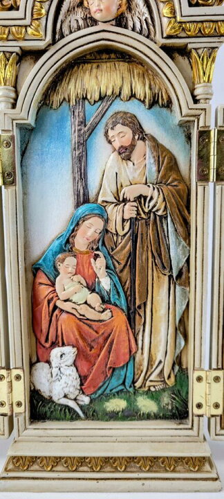 ローマン製 キリストの生誕 三連祭壇画 彫像 彫刻 聖母マリア カトリック教会 祭壇 洗礼 イースター 贈り物 プレゼント 輸入品 浪漫堂ショップ