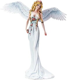優美な春の花の天使妖精彫像エレガントな白いドレスの像高さ約38cm置物彫刻エンジェルフィギュア輸入品