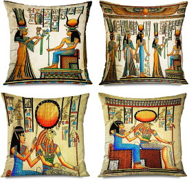 古代エジプト柄クッションカバー女王イシスの墓エジプトピラミッドインテリア装飾クッション45.7cm4枚セット輸入品