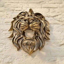 ライオンの頭部彫像ゴールド樹脂製豪華な壁装飾インテリア彫刻珍しい発見玄関 ウォール壁装飾輸入品
