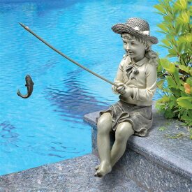 お魚を釣る少女 大物を釣るネリー ガーデンアート彫刻 彫像/ ガーデニング 庭園 池 プール 園芸 お庭 釣り 記念プレゼント贈り物（輸入品）
