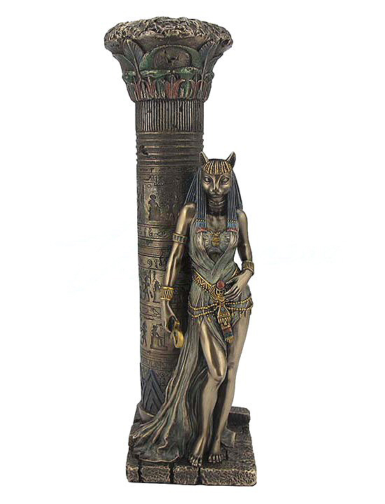 石柱に寄りかかっている 古代エジプトの女神 バステト猫神 SALE 彫像 ピラミッド ファラオ 神殿 王宮 多産の神 輸入品 再入荷/予約販売! 記念プレゼント贈り物