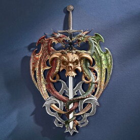 剣と地獄のドラゴンが守っている、壁掛け彫刻 彫像/ ファンタジー 中世 ゲームオブスローンズ アーサー王 プレゼント 贈り物（輸乳品）