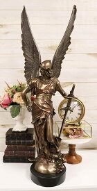 西洋彫刻 ビクトリア調 剣を持ち 兜を被り翼を持った正義のエンジェル（女神）ブロンズ風仕上げ ギリシャ ラムヌースの女神(ネメシス)