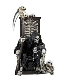 アンデッド・スケルトンのペットと王座に座る恐ろしい死神 グリム・リーパー彫像 彫刻/ ハロウイーン 大鎌 マント プレゼント贈り物(輸入品