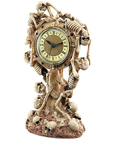 スケルトン（骸骨）クルー 彫刻 マントルクロック 時計 彫像/ エスニック ホラー ホーテッドハウス プレゼント 贈り物 記念品(輸入品 置き時計