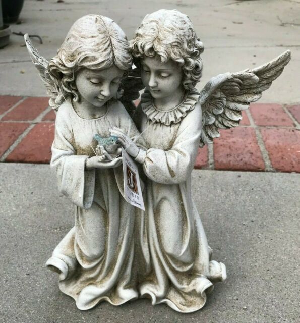 楽天市場】小鳥を抱く、2人の天使（エンジェル） 彫像 ガーデン彫刻 高