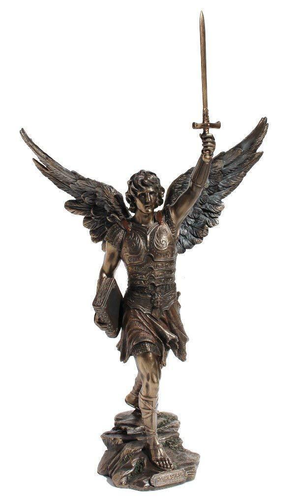 剣と盾 を持ち 悪魔を踏みつける 守護天使ミカエル 彫像 ブロンズ風