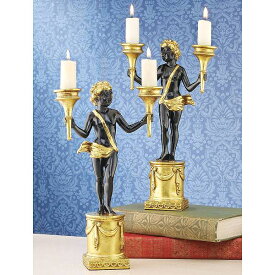 フランス新古典風 ケルビム（天使）の燭台2個セット 彫刻 彫像/ 洋風インテリア キャンドルホルダー調度品 装飾品（輸入品）