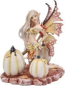 エイミー・ブラウン作 秋 白いカボチャと、メープル・エルフ（妖精）彫像 ロング・ファンタジー水彩風 装飾置物 女の子用フェアリー(輸入品