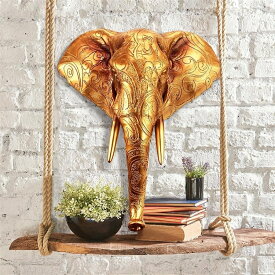 幸運を呼び込む黄金の象（ゾウ）の壁彫刻 グッドフォーチュン ゴールデン・マンダラ エレファント ウォール壁彫刻プレゼント贈り物（輸入品