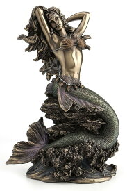 岩の上に座っている美しい人魚 彫刻 彫像置物/ リトルマーメイド アリエル 人魚姫 ポセイドン 大洋 珊瑚礁 プレゼント お祝い贈り物(輸入品