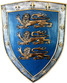大きな中世イングランド王室の紋章「三匹の獅子」が付いた楯（シールド）壁掛け盾彫像 ルネサンス戦士騎士 装飾的な吊り彫刻 贈り物(輸入品