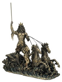 海馬のチャリオットに乗る海の神 ポセイドン 古代ギリシャ神話 彫刻 ブロンズ風彫像 フィギュア像/ リトルマーメイド プレゼント(輸入品