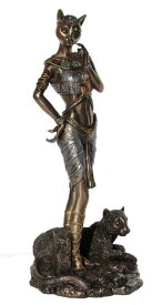 古代エジプト パンサー 黒豹を従えたバステト神 猫神彫像 彫刻/ピラミッド 神殿 王宮 エスニック 記念品 厄除け プレゼント贈り物l(輸入品