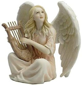 座って、竪琴（リラ）を弾いている天使 高さ 約12cm 置物装飾 彫像 彫/ 書斎 祭壇 リビング カフェ プレゼント 贈り物 記念品(輸入品)