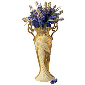 19世紀アールヌーボー調　アイボリーとゴールドの葉であしらわれた花瓶 女性彫刻 置物美術/Faux Ivory and Gold Leaf Vase(輸入品
