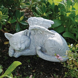 眠る猫（ネコ）の天使 メモリアルエンジェル ガーデン彫刻 彫像 ペットのお墓 霊園 ネコカフェ キャット・エンジェル 祭壇 供養 メモリアル(輸入品)