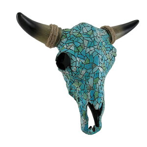 ���U�C�N �^�[�R�C�Y �X�e�B�A(����) ���W���̕Ǌ|������/ Mosaic Turquoise Steer Skull Wall Hanging(�A���i