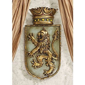 セール！即納！中世イングランド王の紋章 ライオンの楯形 彫刻 ライオンが後足で立ち上がった紋章（王室紋章）獅子の盾 壁彫刻 彫像（輸入品