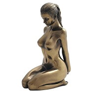 背中に手を置いてひざまずく女性 ヌード彫刻 ブロンズ風彫像/ アート芸術品レプリカ 書斎 記念プレゼント…