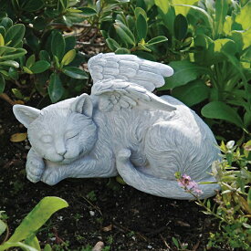 眠る猫（ネコ）ねこの天使 メモリアルエンジェル ガーデン彫刻 彫像 ペットのお墓 ペットショップ ねこカフェ ペットホテル(輸入品）
