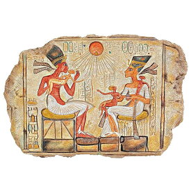 ファラオ アメンホテプ4世と王妃 ネフェルティティとその娘 古代エジプト文明 壁画レプリカ 彫像/ 神殿 ピラミッド 王宮（輸入品）