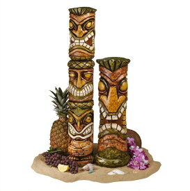 トーテムポール ハワイアン南国風オブジェ アロハ ハワイ ティキ彫刻：2セット 彫像オブジェ 置物 フラ ポリネシアン レストラン(輸入品