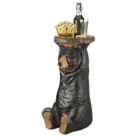 デザイン・トスカノ製 黒い森のクマさん の台座テーブル 素朴なキャビン装飾、24インチ、ポリレジン、フルカラー彫刻 彫像（輸入品
