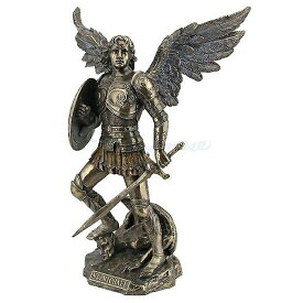 剣と盾 を持ち 悪魔を踏みつける 守護天使ミカエル ブロンズ風 彫像 彫刻/ カトリック教会 祭壇 聖霊 洗礼 聖書 プレゼント贈り物(輸入品